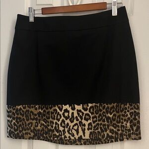 Banana Republic Black and Leopard A-Line Skirt